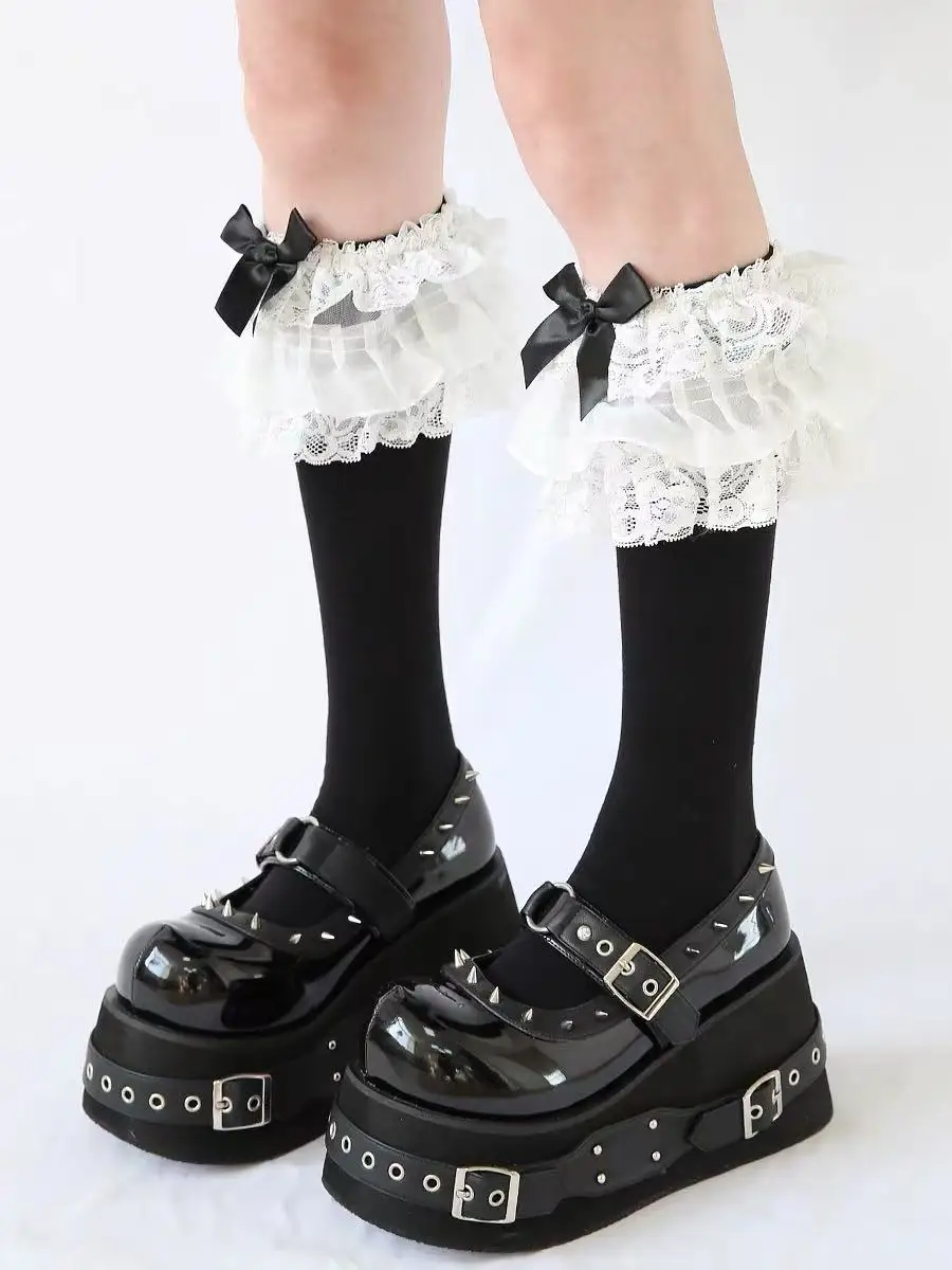 Kawaii Lolita Shoes Platform Platforms for Women Fashion Rivet Mary Jane Round Toe School Shoes Girl Cute Shoes Black