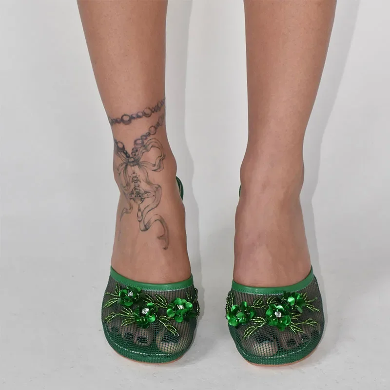 2026 New Women Mules Sandals Mesh Hollow Out Thick Sole Wedge Heels Summer Slip on Open Toe Casual Female Slippers