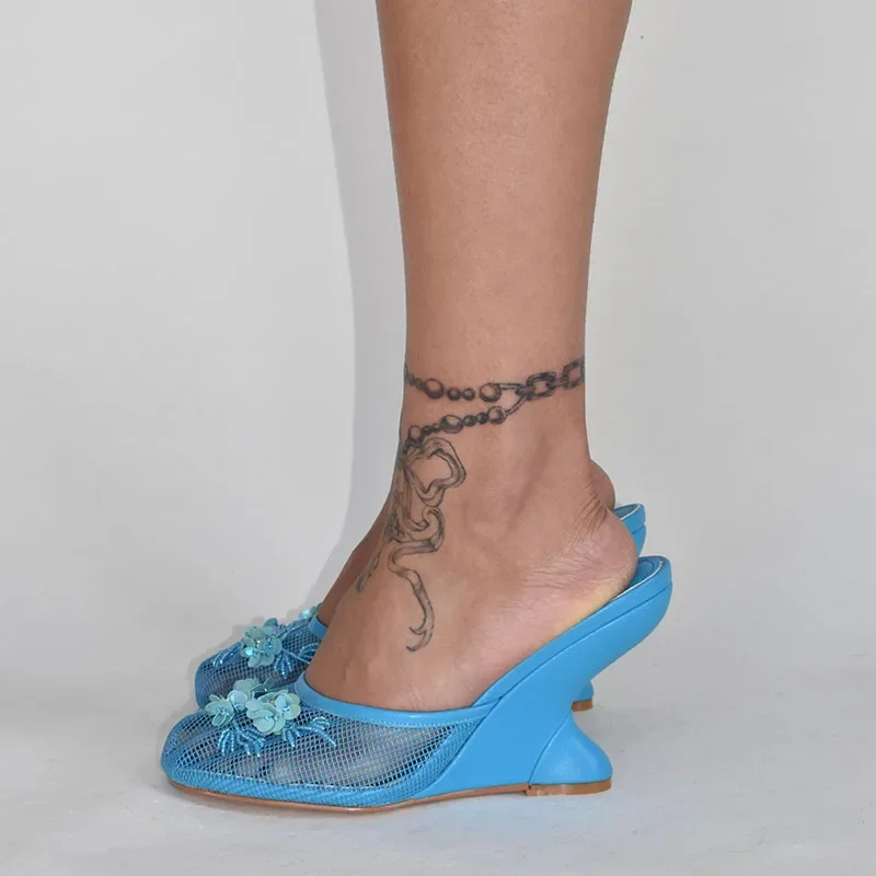 2026 New Women Mules Sandals Mesh Hollow Out Thick Sole Wedge Heels Summer Slip on Open Toe Casual Female Slippers