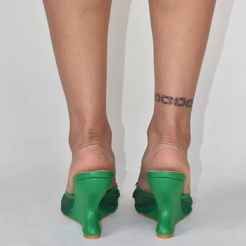 2026 New Women Mules Sandals Mesh Hollow Out Thick Sole Wedge Heels Summer Slip on Open Toe Casual Female Slippers