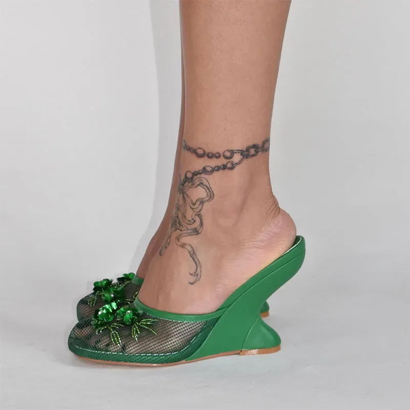 2026 New Women Mules Sandals Mesh Hollow Out Thick Sole Wedge Heels Summer Slip on Open Toe Casual Female Slippers