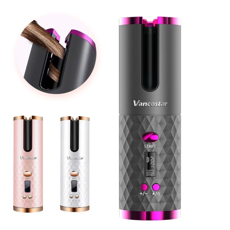 Wireless Electric Hair Curler Portable Travel Home Use 6 Timing 6 Temp. LED Cordless Automatic Hair Curler for Curls or Waves
