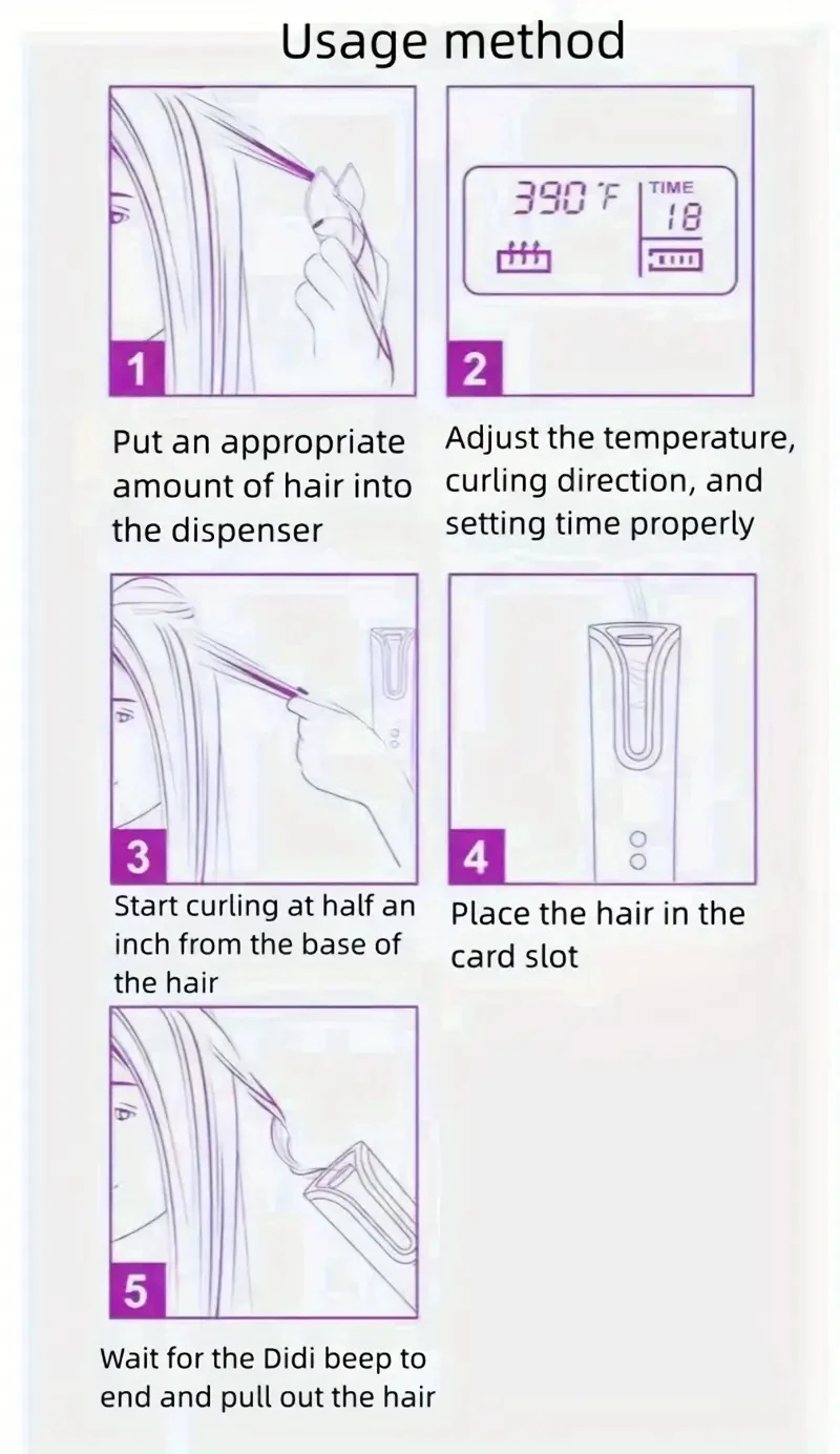 Wireless Electric Hair Curler Portable Travel Home Use 6 Timing 6 Temp. LED Cordless Automatic Hair Curler for Curls or Waves
