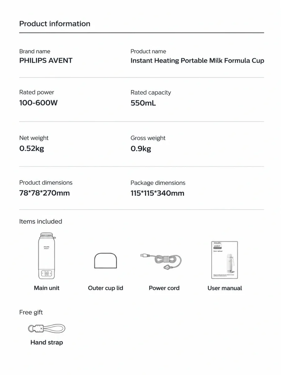 Avent Portable Bottle Warmer Travel Kettle 550ml 316L Stainless Steel 100C Boiling Constant Temperature Baby Formula Milk Warmer