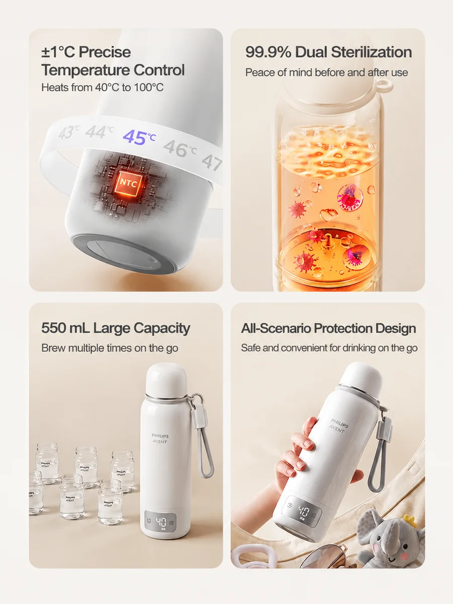 Avent Portable Bottle Warmer Travel Kettle 550ml 316L Stainless Steel 100C Boiling Constant Temperature Baby Formula Milk Warmer