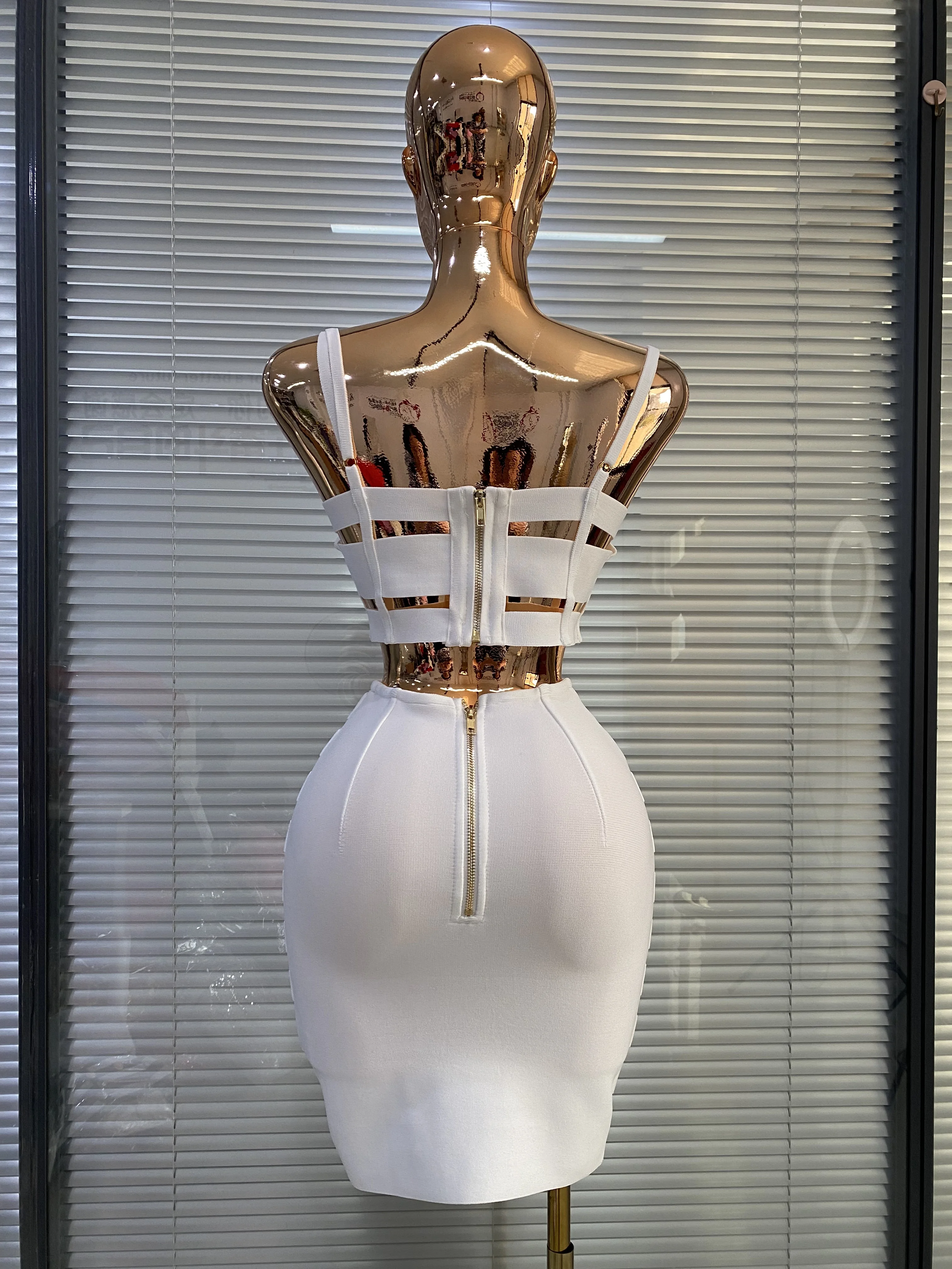 White Bandage Dress Women Designer Bustier Crop Top And Buckles Pencil Skirt Two Pieces Sets Evening Club Party Outfits