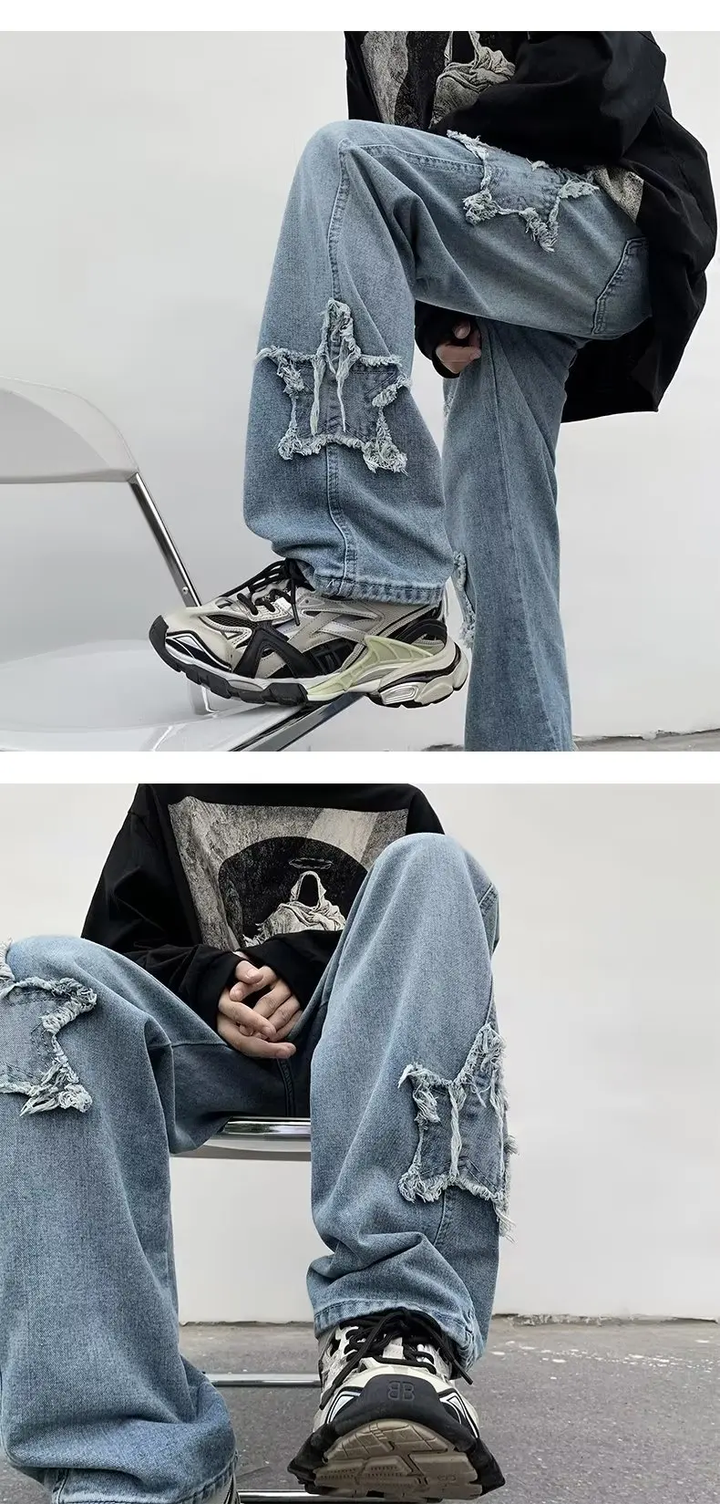 2025 New Fashion Stars Towel Embroidery Brown Men Jeans Pants Y2K Clothes Straight Hip Hop Cotton Trousers Pantalon Homme