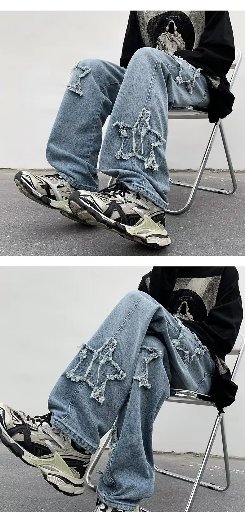 2025 New Fashion Stars Towel Embroidery Brown Men Jeans Pants Y2K Clothes Straight Hip Hop Cotton Trousers Pantalon Homme