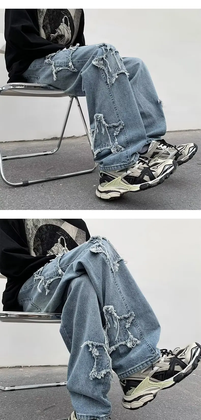 2025 New Fashion Stars Towel Embroidery Brown Men Jeans Pants Y2K Clothes Straight Hip Hop Cotton Trousers Pantalon Homme