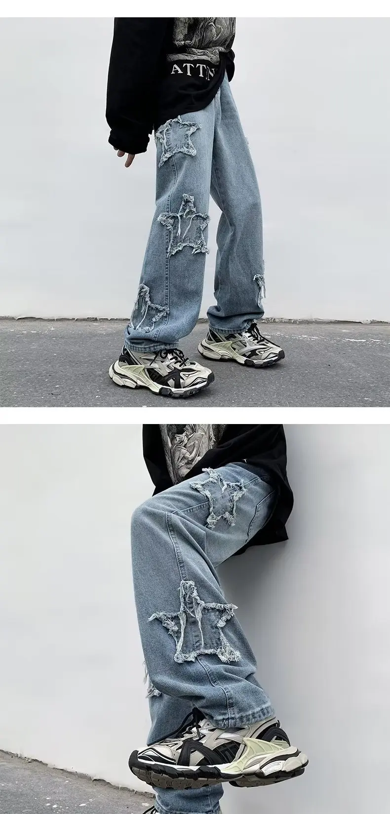 2025 New Fashion Stars Towel Embroidery Brown Men Jeans Pants Y2K Clothes Straight Hip Hop Cotton Trousers Pantalon Homme