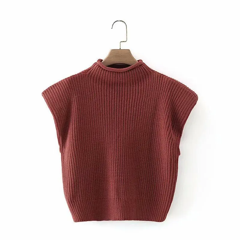Rollkragen Sleeveless Weste Pullover Frauen 2024 Mit Schulter Pads Gestrickte Pullover Herbst Winter Jumper Casual Tops Mode