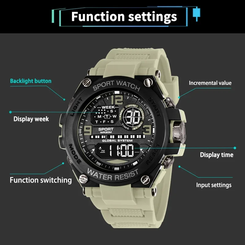 Luxury Electronic Watch for Man Outdoor Sports Men's Watches Stopwatch Waterproof Calendar LED Digital Sports Watch for Student