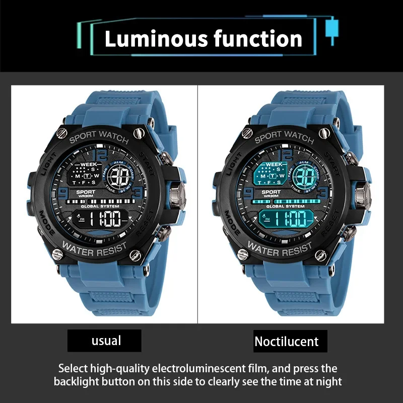 Luxury Electronic Watch for Man Outdoor Sports Men's Watches Stopwatch Waterproof Calendar LED Digital Sports Watch for Student