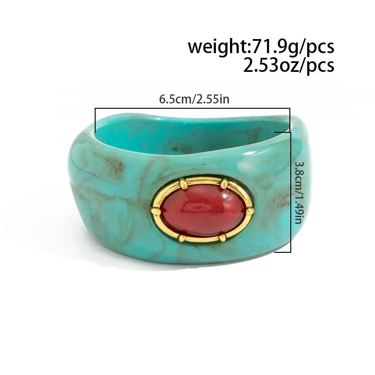 Salircon Vintage Exaggerated Inlay Red Stone Resin Acrylic Stack Bracelet Women Punk Geometric Chunky Wide Cuff Bangle Jewelry