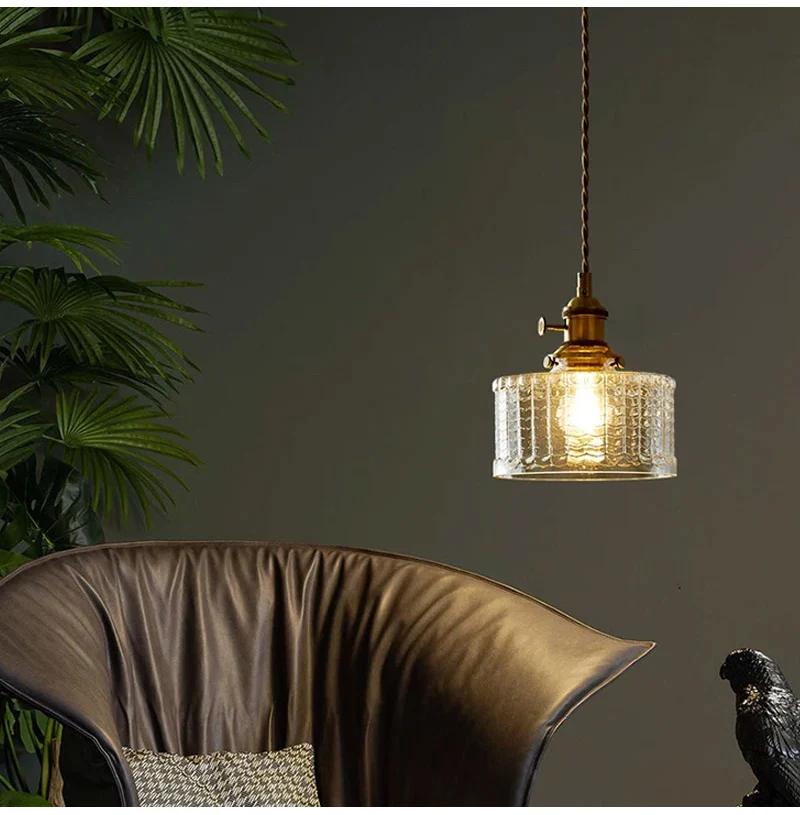 LED Vintage Glass Pendant Light Green Hanging Lamps Living Room Decor Luminaire Hall Bedroom Dining Room Indoor Fixture Lustre