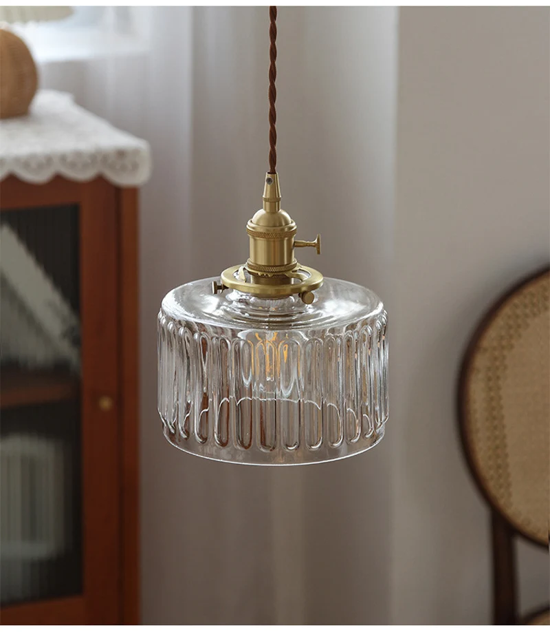 LED Vintage Glass Pendant Light Green Hanging Lamps Living Room Decor Luminaire Hall Bedroom Dining Room Indoor Fixture Lustre