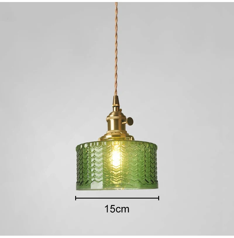 LED Vintage Glass Pendant Light Green Hanging Lamps Living Room Decor Luminaire Hall Bedroom Dining Room Indoor Fixture Lustre