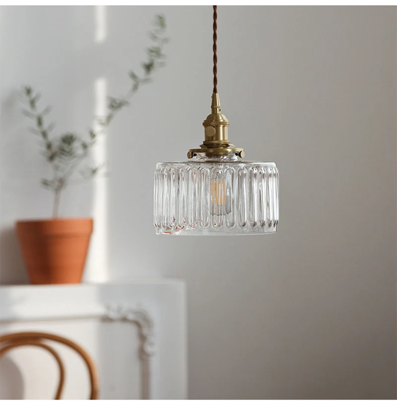 LED Vintage Glass Pendant Light Green Hanging Lamps Living Room Decor Luminaire Hall Bedroom Dining Room Indoor Fixture Lustre