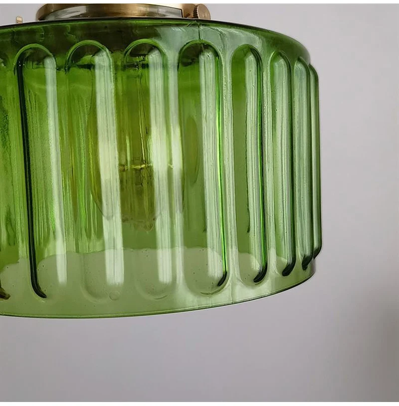 LED Vintage Glass Pendant Light Green Hanging Lamps Living Room Decor Luminaire Hall Bedroom Dining Room Indoor Fixture Lustre