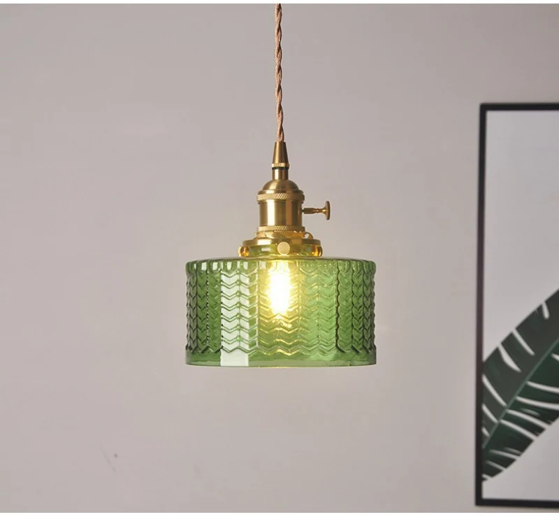 LED Vintage Glass Pendant Light Green Hanging Lamps Living Room Decor Luminaire Hall Bedroom Dining Room Indoor Fixture Lustre