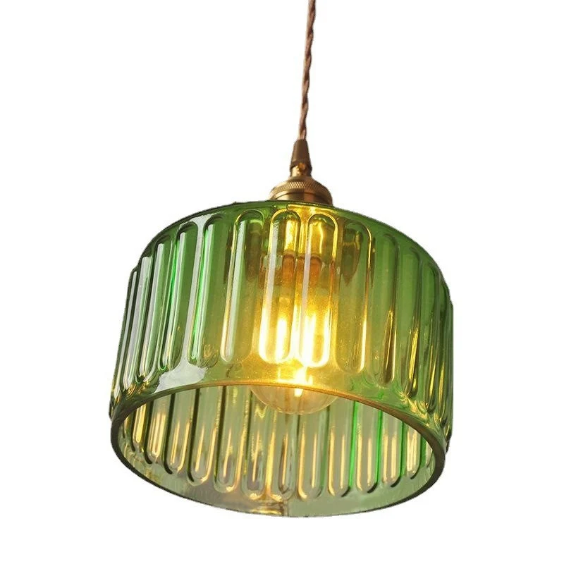 LED Vintage Glass Pendant Light Green Hanging Lamps Living Room Decor Luminaire Hall Bedroom Dining Room Indoor Fixture Lustre