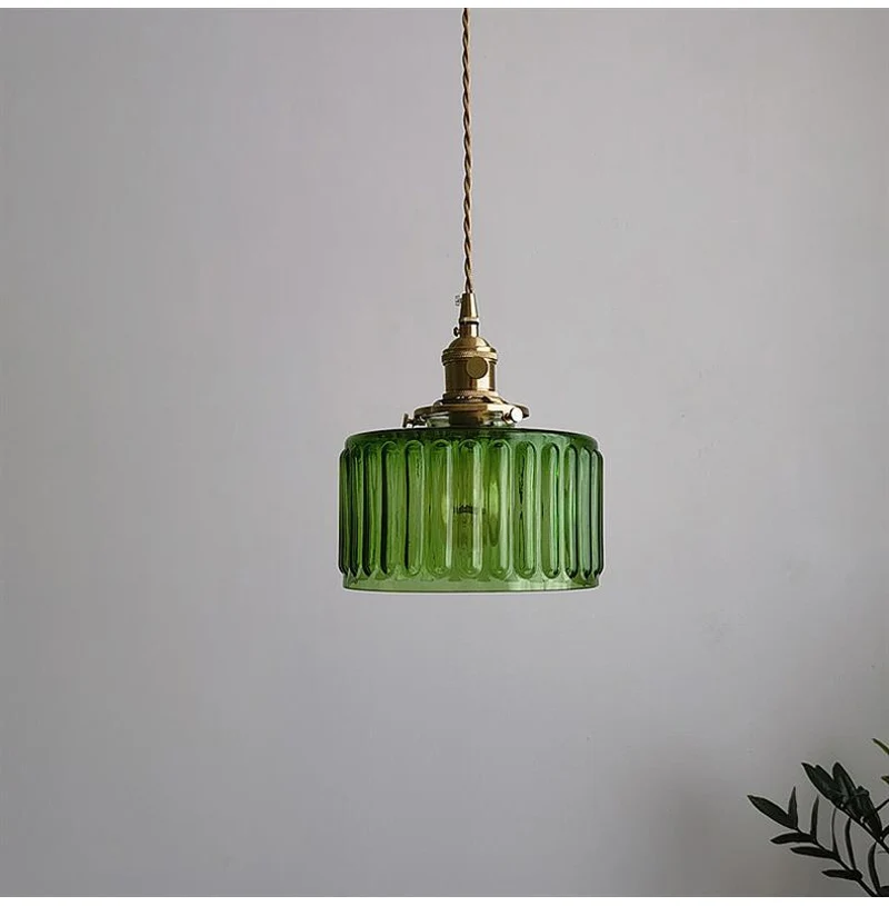 LED Vintage Glass Pendant Light Green Hanging Lamps Living Room Decor Luminaire Hall Bedroom Dining Room Indoor Fixture Lustre