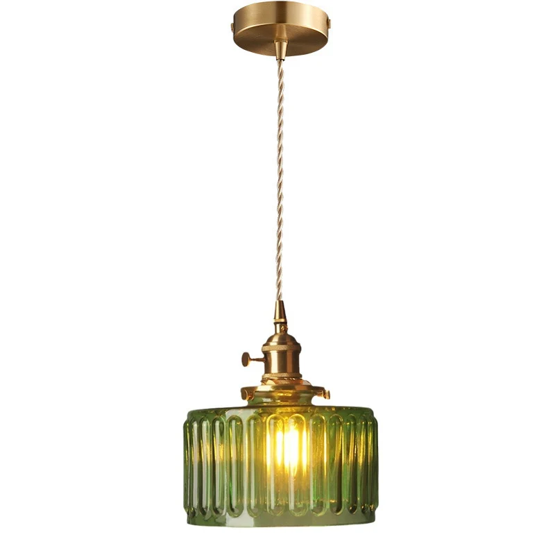 LED Vintage Glass Pendant Light Green Hanging Lamps Living Room Decor Luminaire Hall Bedroom Dining Room Indoor Fixture Lustre