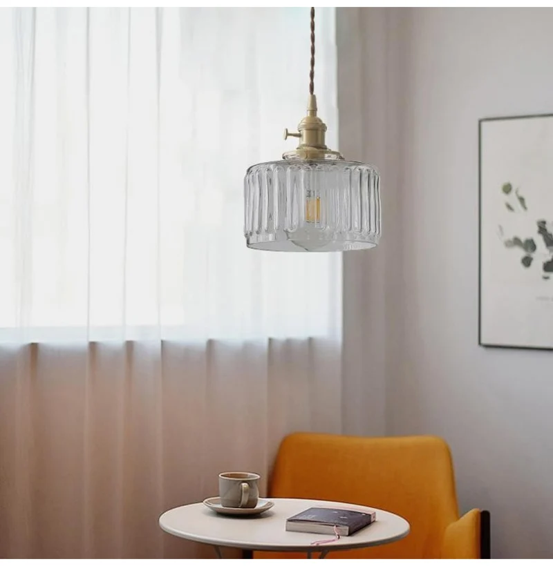 LED Vintage Glass Pendant Light Green Hanging Lamps Living Room Decor Luminaire Hall Bedroom Dining Room Indoor Fixture Lustre