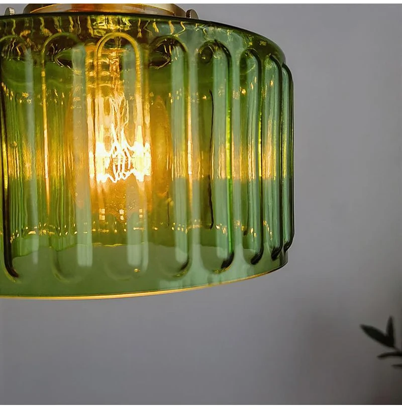 LED Vintage Glass Pendant Light Green Hanging Lamps Living Room Decor Luminaire Hall Bedroom Dining Room Indoor Fixture Lustre