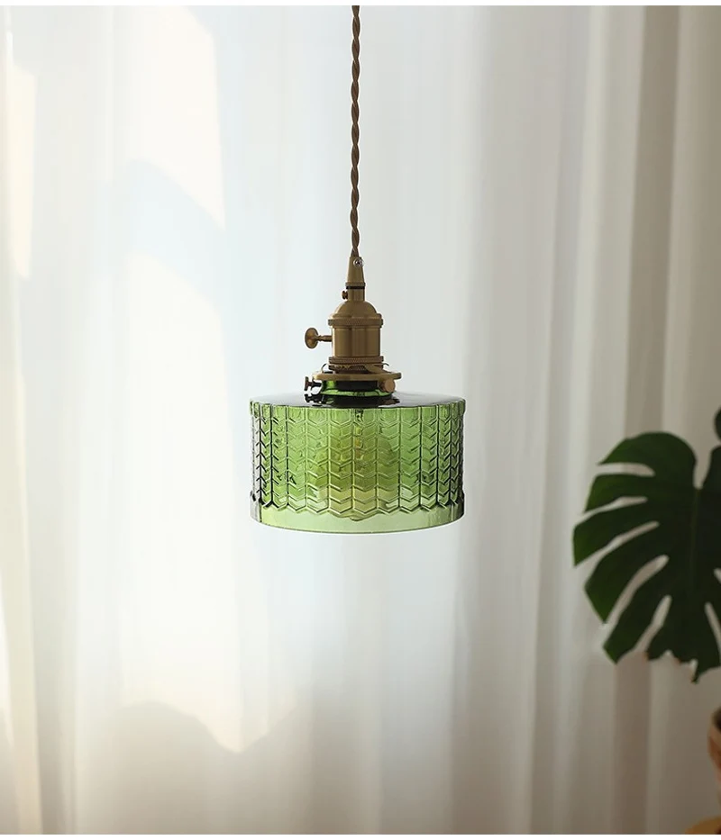 LED Vintage Glass Pendant Light Green Hanging Lamps Living Room Decor Luminaire Hall Bedroom Dining Room Indoor Fixture Lustre
