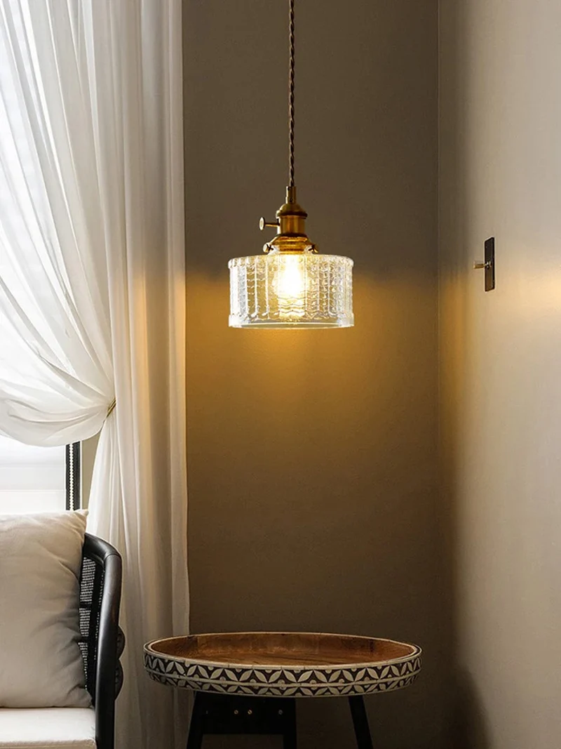 LED Vintage Glass Pendant Light Green Hanging Lamps Living Room Decor Luminaire Hall Bedroom Dining Room Indoor Fixture Lustre