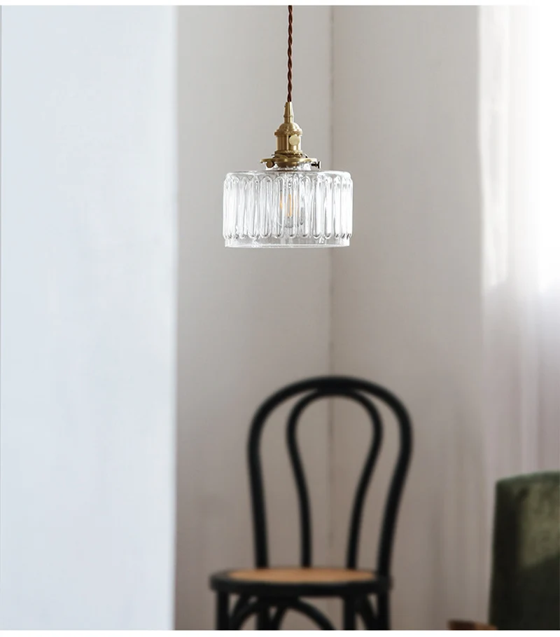LED Vintage Glass Pendant Light Green Hanging Lamps Living Room Decor Luminaire Hall Bedroom Dining Room Indoor Fixture Lustre
