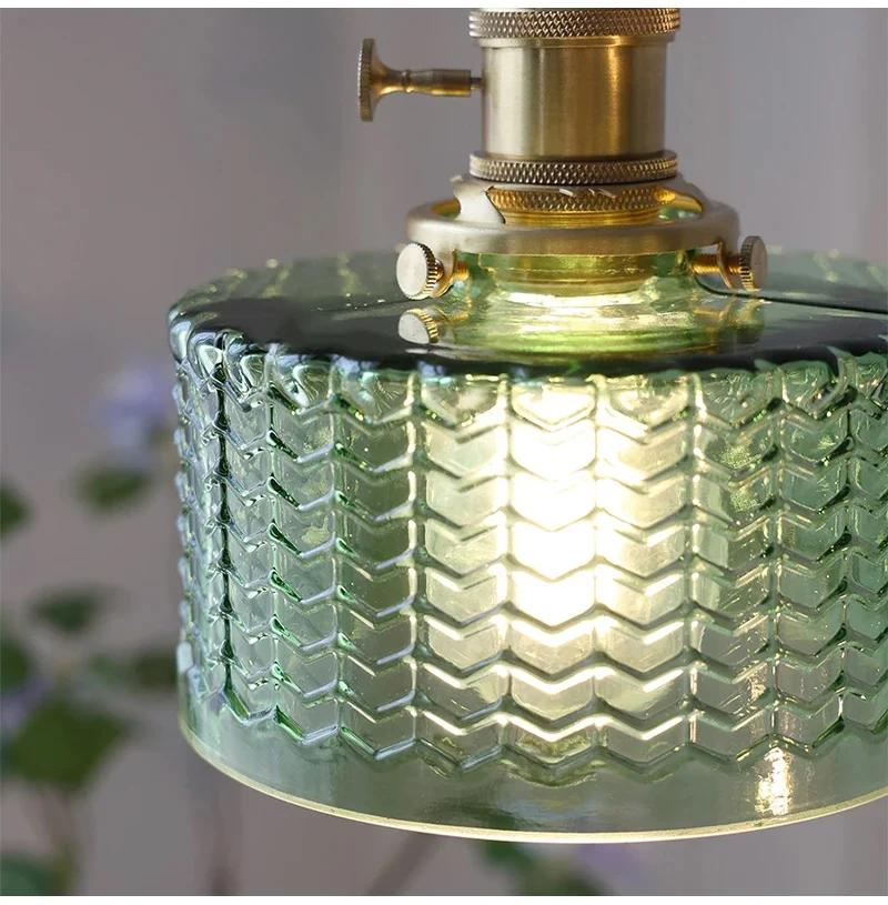 LED Vintage Glass Pendant Light Green Hanging Lamps Living Room Decor Luminaire Hall Bedroom Dining Room Indoor Fixture Lustre