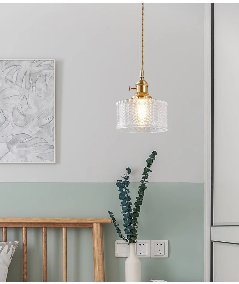 LED Vintage Glass Pendant Light Green Hanging Lamps Living Room Decor Luminaire Hall Bedroom Dining Room Indoor Fixture Lustre