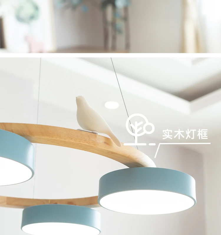 Nordic Wooden circle chandelier Bird lamp for Living Room Colour lamp Minimalist Bedroom Living Room Main Light dining lamp