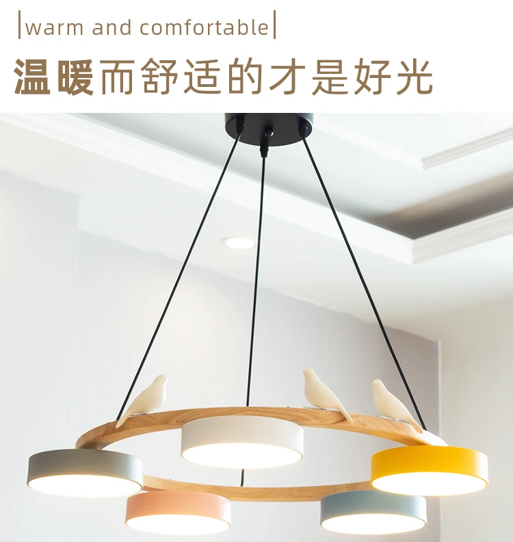 Nordic Wooden circle chandelier Bird lamp for Living Room Colour lamp Minimalist Bedroom Living Room Main Light dining lamp