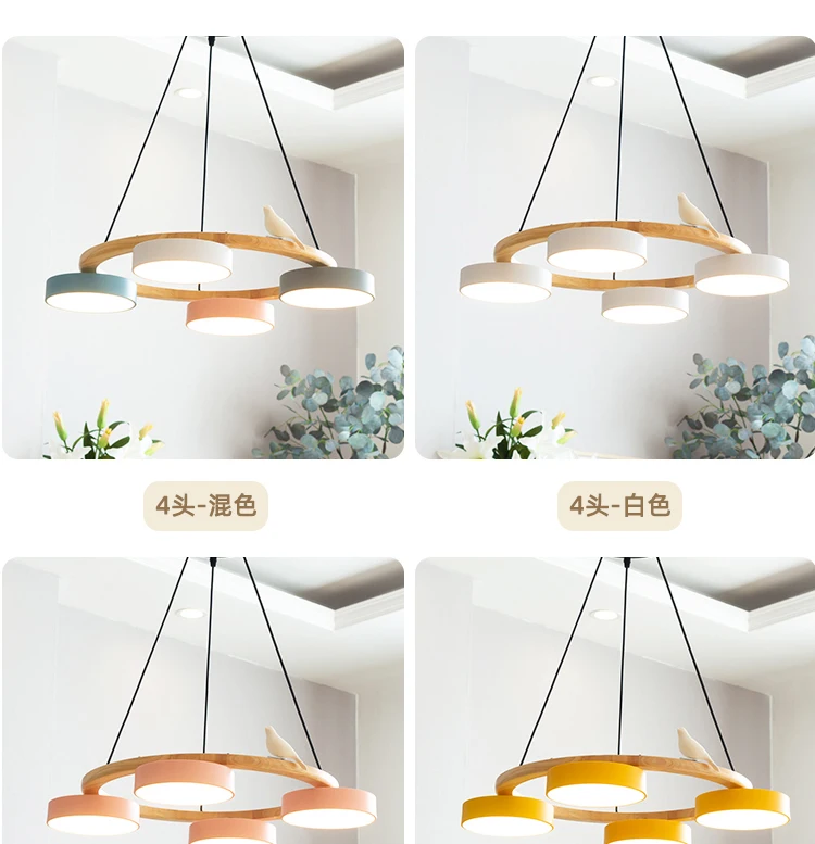 Nordic Wooden circle chandelier Bird lamp for Living Room Colour lamp Minimalist Bedroom Living Room Main Light dining lamp