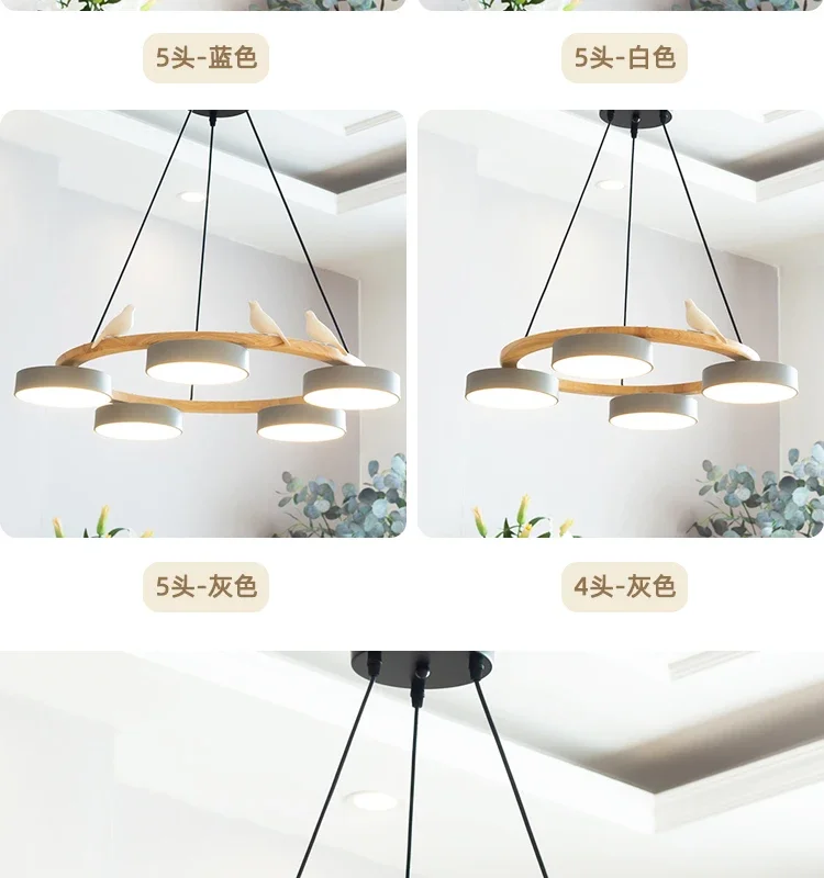 Nordic Wooden circle chandelier Bird lamp for Living Room Colour lamp Minimalist Bedroom Living Room Main Light dining lamp