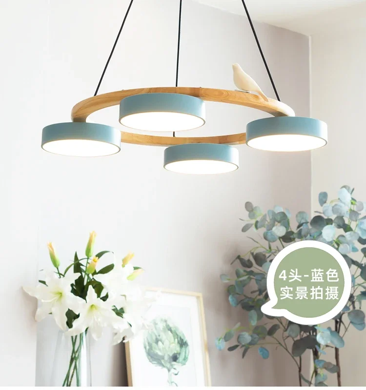 Nordic Wooden circle chandelier Bird lamp for Living Room Colour lamp Minimalist Bedroom Living Room Main Light dining lamp