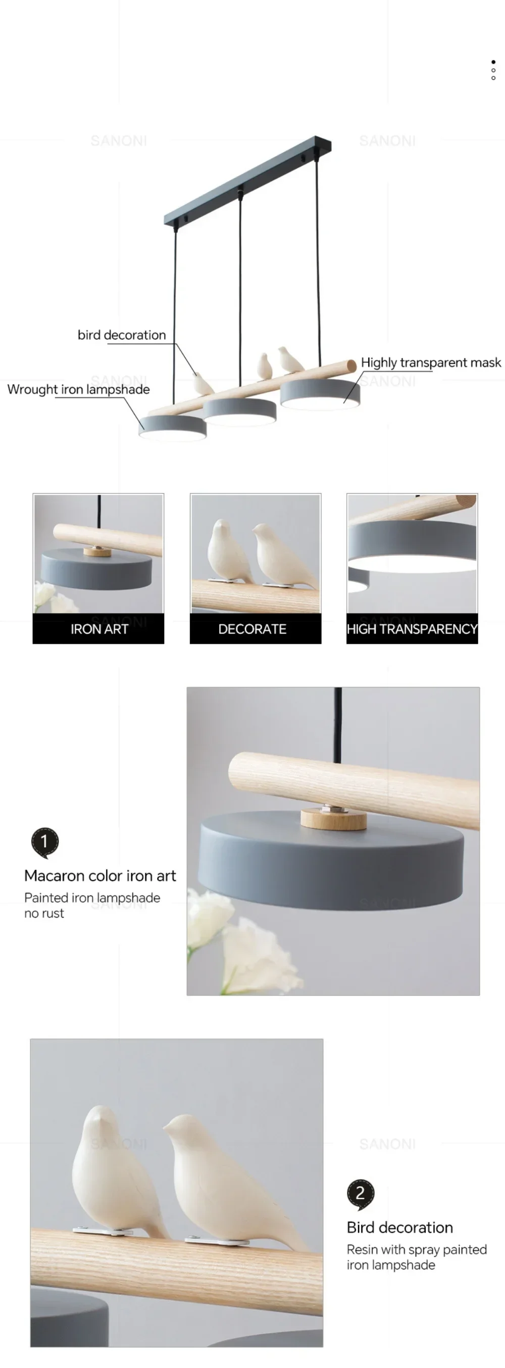 Nordic Wooden circle chandelier Bird lamp for Living Room Colour lamp Minimalist Bedroom Living Room Main Light dining lamp