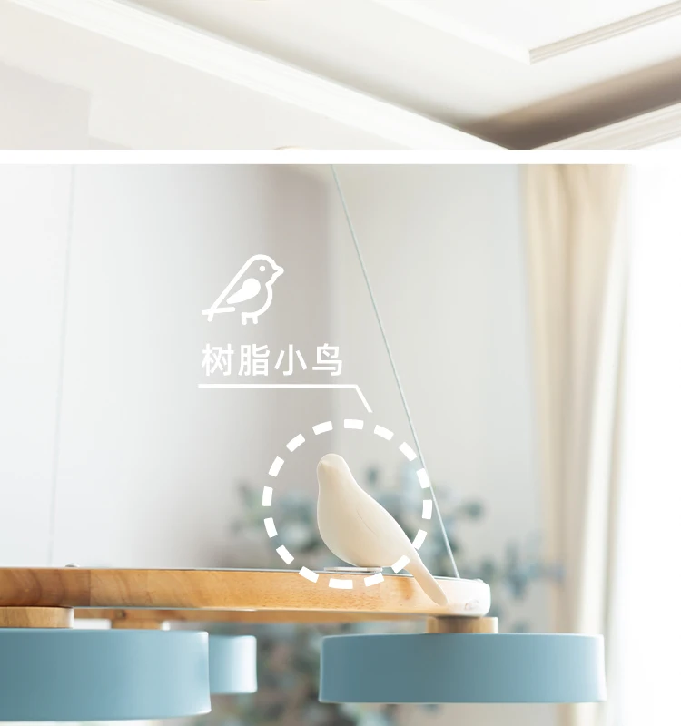 Nordic Wooden circle chandelier Bird lamp for Living Room Colour lamp Minimalist Bedroom Living Room Main Light dining lamp