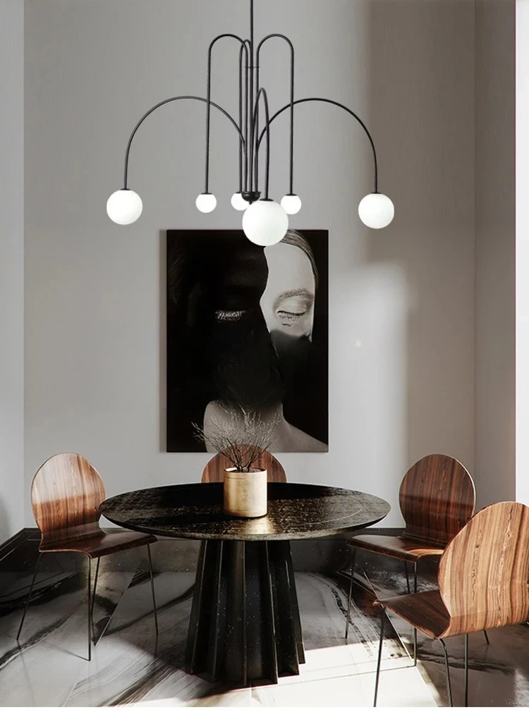 Nordic Minimalist Pendant Light for Living Room Restaurant  Dining Room Lamp Cafe Clothing Store Art Black Gold Red Chandelier