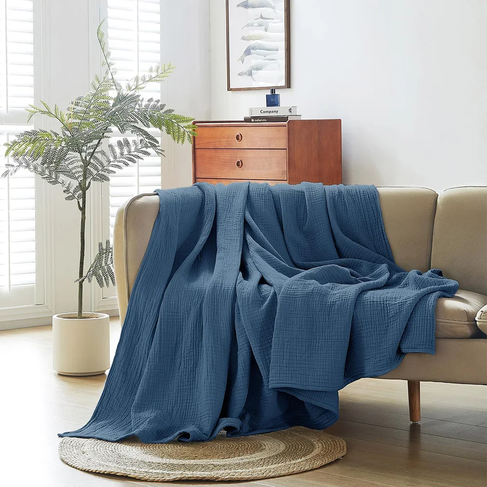 6 Layers Cotton Muslin Blankets Lightweight Cotton Throw Cooling Soft Throw Blanket for Year-Round Comfort Breathable Bedspread