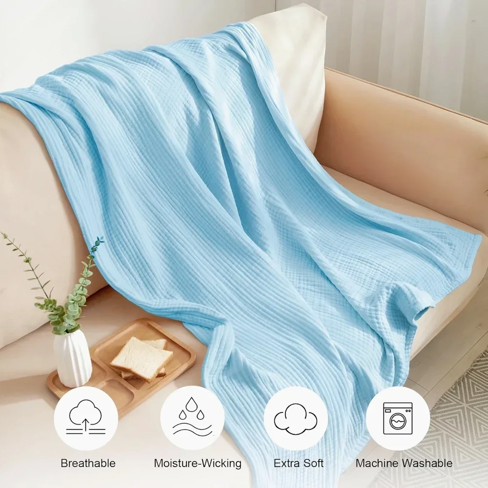 6 Layers Cotton Muslin Blankets Lightweight Cotton Throw Cooling Soft Throw Blanket for Year-Round Comfort Breathable Bedspread