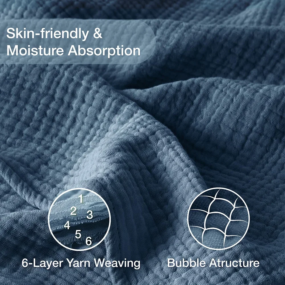 6 Layers Cotton Muslin Blankets Lightweight Cotton Throw Cooling Soft Throw Blanket for Year-Round Comfort Breathable Bedspread
