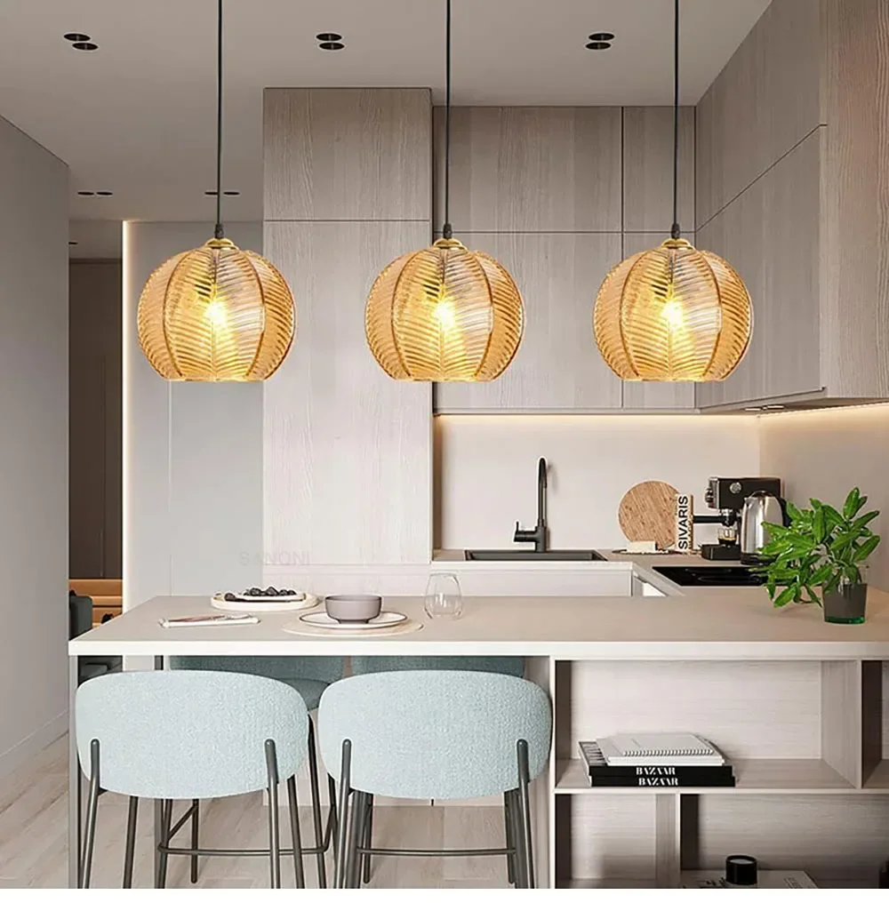 Modern Nordic Striped Glass Pendant Light for Kitchen Island Dining Bedroom Hanging Ceiling Lamp Home Decor Chandelier