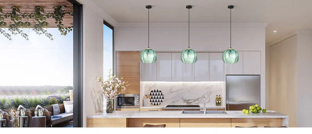 Modern Nordic Striped Glass Pendant Light for Kitchen Island Dining Bedroom Hanging Ceiling Lamp Home Decor Chandelier