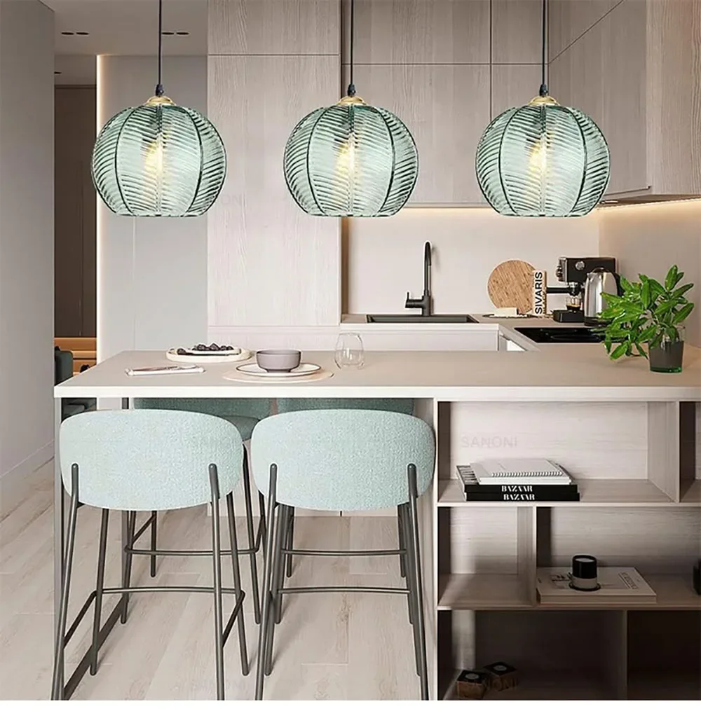Modern Nordic Striped Glass Pendant Light for Kitchen Island Dining Bedroom Hanging Ceiling Lamp Home Decor Chandelier