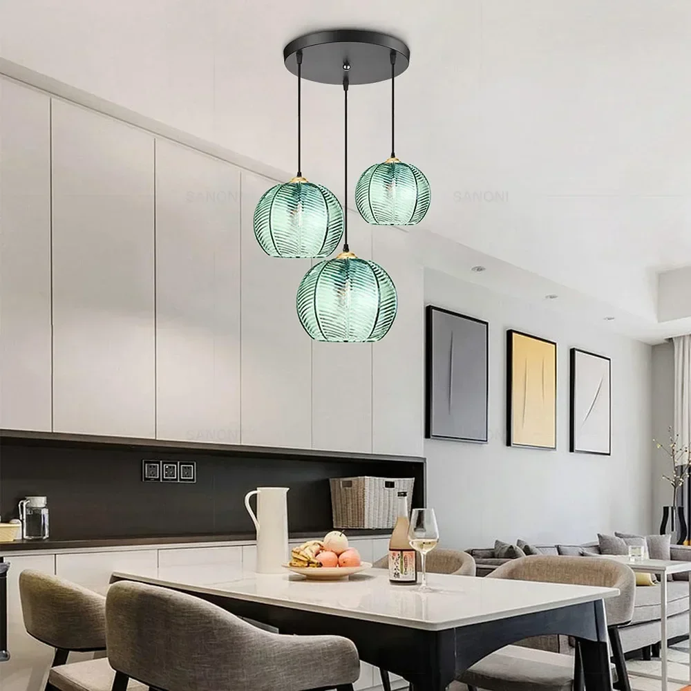 Modern Nordic Striped Glass Pendant Light for Kitchen Island Dining Bedroom Hanging Ceiling Lamp Home Decor Chandelier