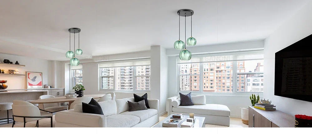 Modern Nordic Striped Glass Pendant Light for Kitchen Island Dining Bedroom Hanging Ceiling Lamp Home Decor Chandelier